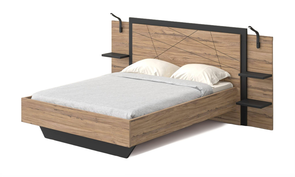 Lit pour literie 140 x 190 + tablettes attenantes – Image 2